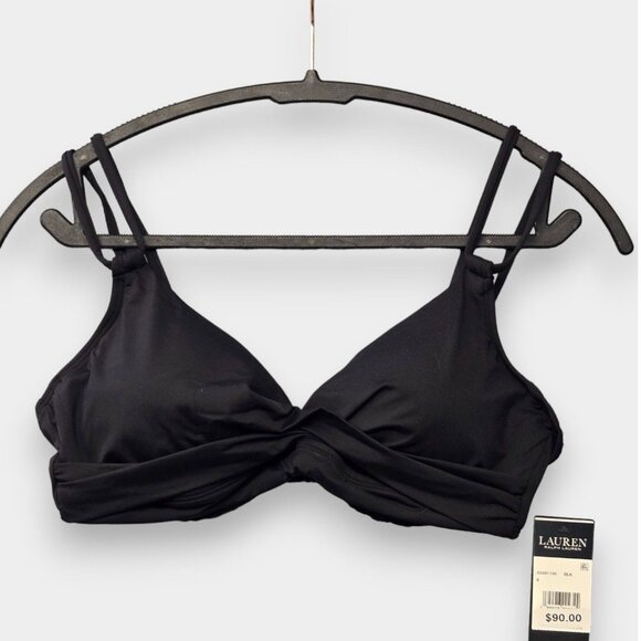 LAUREN RALPH LAUREN Twist Front Double Strap Bikini Top Black NWT - Picture 3 of 8